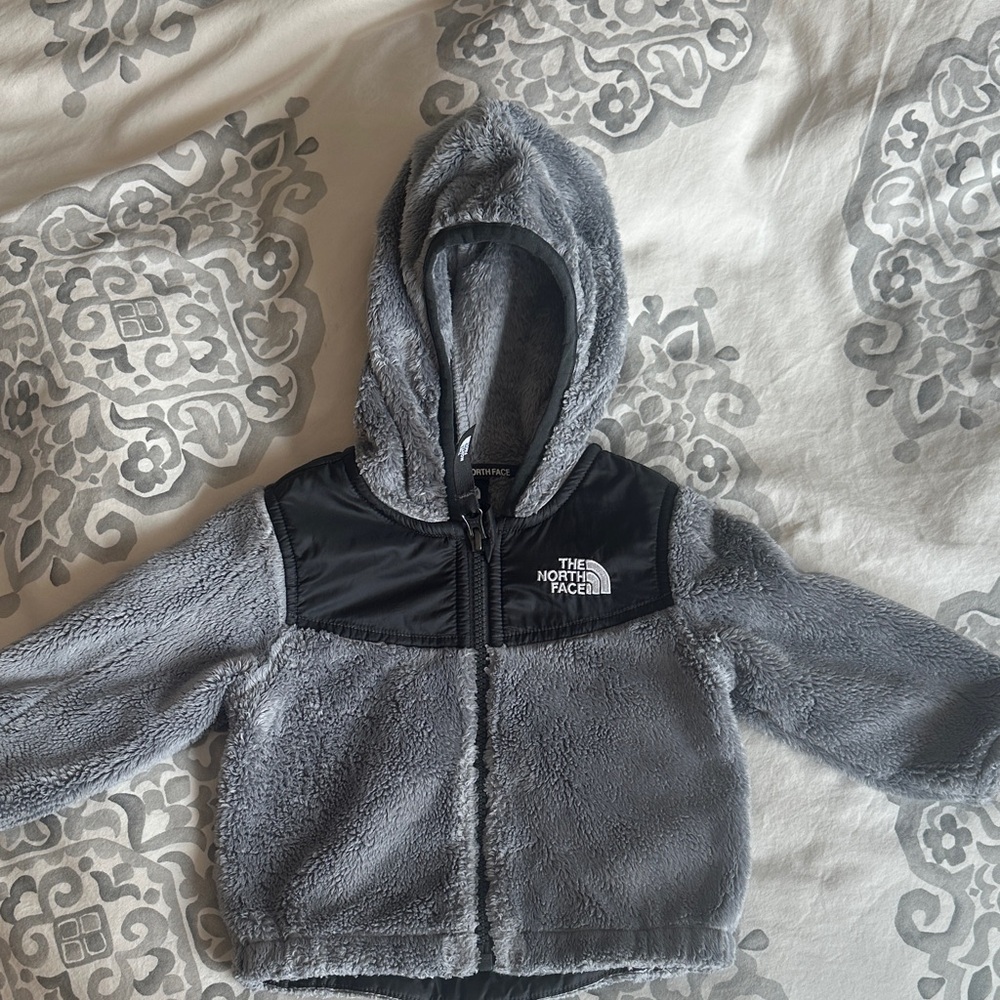 The North Face baby Gray and Black Fleece zip up hoodie EUC
